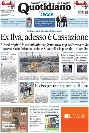 Prima pagina Nuovo Quotidiano di Puglia (Lecce) di oggi - Quotidiano regionale