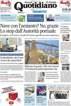 Prima pagina Nuovo Quotidiano di Puglia (Taranto) di oggi - Quotidiano regionale