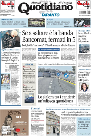 Prima pagina Nuovo Quotidiano di Puglia (Taranto) di oggi - Quotidiano regionale