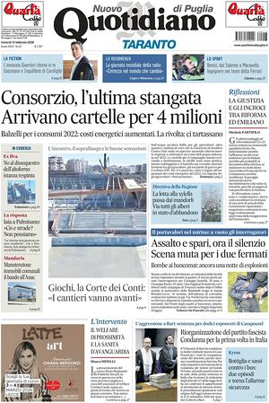 Prima pagina Nuovo Quotidiano di Puglia (Taranto) di oggi - Quotidiano regionale