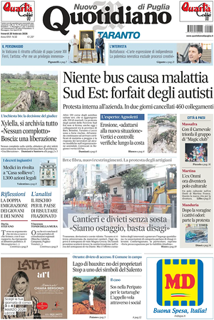 Prima pagina Nuovo Quotidiano di Puglia (Taranto) di oggi - Quotidiano regionale