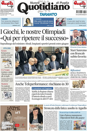 Prima pagina Nuovo Quotidiano di Puglia (Taranto) di oggi - Quotidiano regionale