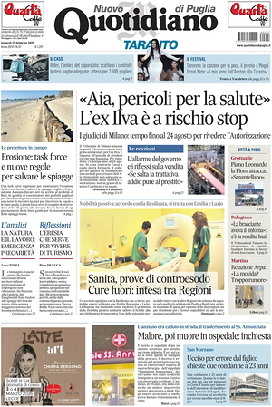 Prima pagina Nuovo Quotidiano di Puglia (Taranto) di oggi - Quotidiano regionale