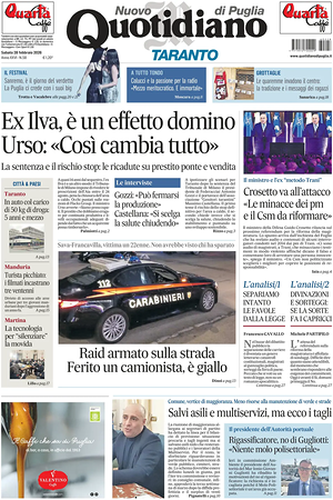 Prima pagina Nuovo Quotidiano di Puglia (Taranto) di oggi - Quotidiano regionale