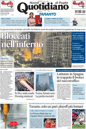 Prima pagina Nuovo Quotidiano di Puglia (Taranto) di oggi - Quotidiano regionale