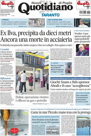 Prima pagina Nuovo Quotidiano di Puglia (Taranto) di oggi - Quotidiano regionale