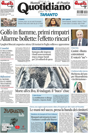 Prima pagina Nuovo Quotidiano di Puglia (Taranto) di oggi - Quotidiano regionale