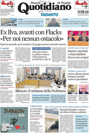 Prima pagina Nuovo Quotidiano di Puglia (Taranto) di oggi - Quotidiano regionale