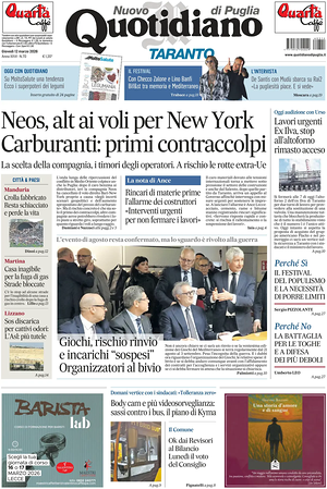 Prima pagina Nuovo Quotidiano di Puglia (Taranto) di oggi - Quotidiano regionale