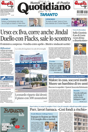 Prima pagina Nuovo Quotidiano di Puglia (Taranto) di oggi - Quotidiano regionale