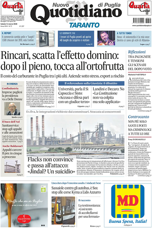 Prima pagina Nuovo Quotidiano di Puglia (Taranto) di oggi - Quotidiano regionale
