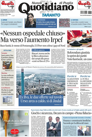 Prima pagina Nuovo Quotidiano di Puglia (Taranto) di oggi - Quotidiano regionale