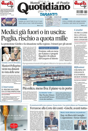Prima pagina Nuovo Quotidiano di Puglia (Taranto) di oggi - Quotidiano regionale