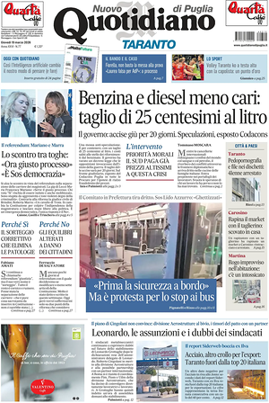 Prima pagina Nuovo Quotidiano di Puglia (Taranto) di oggi - Quotidiano regionale
