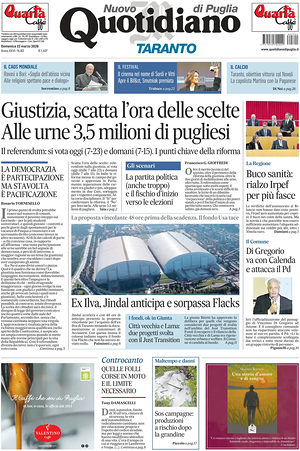 Prima pagina Nuovo Quotidiano di Puglia (Taranto) di oggi - Quotidiano regionale