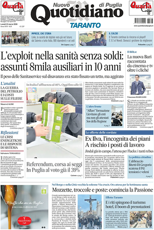 Prima pagina Nuovo Quotidiano di Puglia (Taranto) di oggi - Quotidiano regionale
