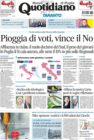 Prima pagina Nuovo Quotidiano di Puglia (Taranto) di oggi - Quotidiano regionale