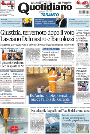 Prima pagina Nuovo Quotidiano di Puglia (Taranto) di oggi - Quotidiano regionale