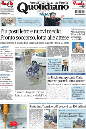 Prima pagina Nuovo Quotidiano di Puglia (Taranto) di oggi - Quotidiano regionale