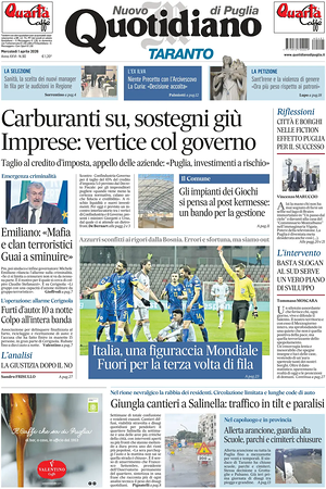 Prima pagina Nuovo Quotidiano di Puglia (Taranto) di oggi - Quotidiano regionale