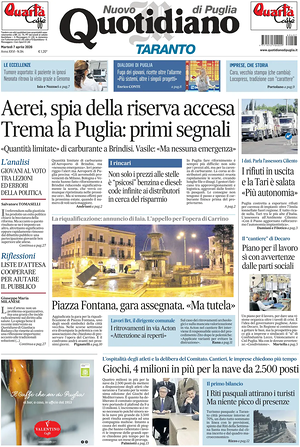 Prima pagina Nuovo Quotidiano di Puglia (Taranto) di oggi - Quotidiano regionale