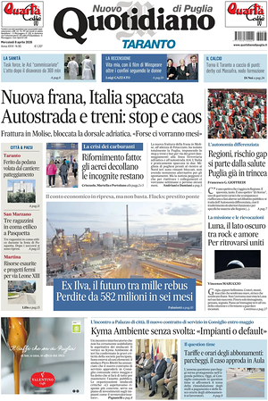 Prima pagina Nuovo Quotidiano di Puglia (Taranto) di oggi - Quotidiano regionale