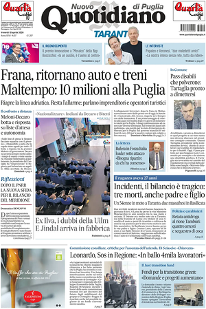 Prima pagina Nuovo Quotidiano di Puglia (Taranto) di oggi - Quotidiano regionale