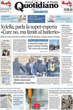 Prima pagina Nuovo Quotidiano di Puglia (Taranto) di oggi - Quotidiano regionale