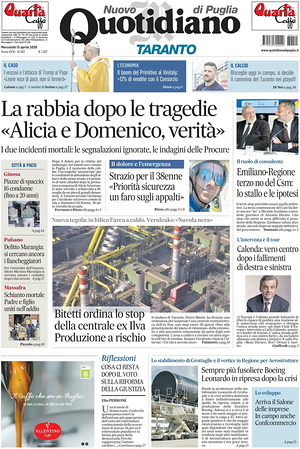 Prima pagina Nuovo Quotidiano di Puglia (Taranto) di oggi - Quotidiano regionale
