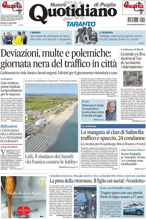 Prima pagina Nuovo Quotidiano di Puglia (Taranto) di oggi - Quotidiano regionale