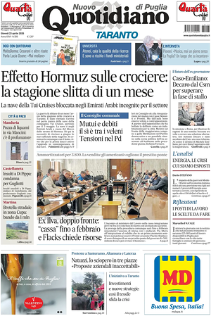 Prima pagina Nuovo Quotidiano di Puglia (Taranto) di oggi - Quotidiano regionale