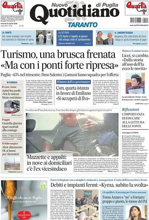 Prima pagina Nuovo Quotidiano di Puglia (Taranto) di oggi - Quotidiano regionale