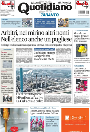 Prima pagina Nuovo Quotidiano di Puglia (Taranto) di oggi - Quotidiano regionale