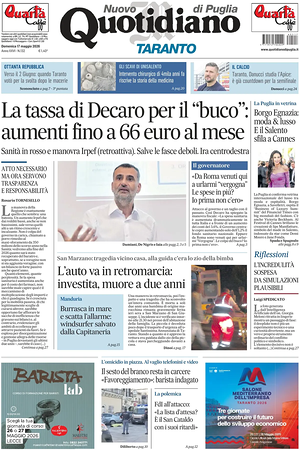 Prima pagina Nuovo Quotidiano di Puglia (Taranto) di oggi - Quotidiano regionale
