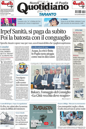 Prima pagina Nuovo Quotidiano di Puglia (Taranto) di oggi - Quotidiano regionale