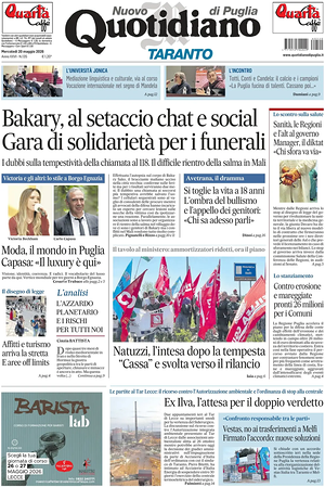 Prima pagina Nuovo Quotidiano di Puglia (Taranto) di oggi - Quotidiano regionale