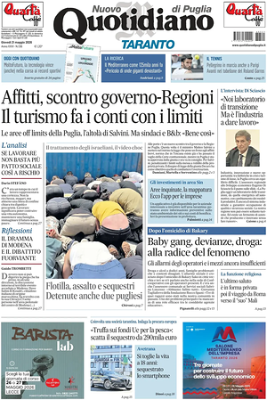 Prima pagina Nuovo Quotidiano di Puglia (Taranto) di oggi - Quotidiano regionale