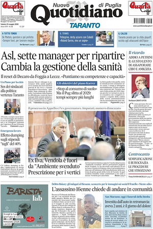 Prima pagina Nuovo Quotidiano di Puglia (Taranto) di oggi - Quotidiano regionale