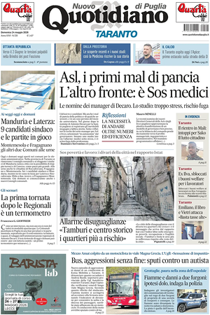Prima pagina Nuovo Quotidiano di Puglia (Taranto) di oggi - Quotidiano regionale