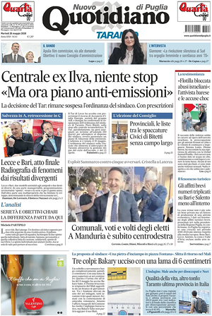 Prima pagina Nuovo Quotidiano di Puglia (Taranto) di oggi - Quotidiano regionale