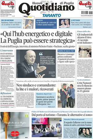 Prima pagina Nuovo Quotidiano di Puglia (Taranto) di oggi - Quotidiano regionale