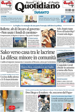 Prima pagina Nuovo Quotidiano di Puglia (Taranto) di oggi - Quotidiano regionale