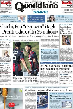 Prima pagina Nuovo Quotidiano di Puglia (Taranto) di oggi - Quotidiano regionale