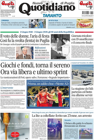 Prima pagina Nuovo Quotidiano di Puglia (Taranto) di oggi - Quotidiano regionale