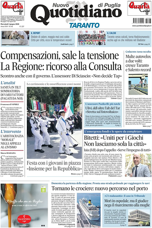 Prima pagina Nuovo Quotidiano di Puglia (Taranto) di oggi - Quotidiano regionale