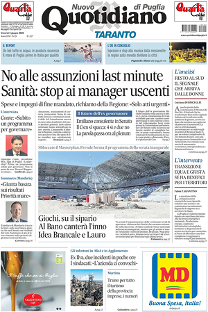 Prima pagina Nuovo Quotidiano di Puglia (Taranto) di oggi - Quotidiano regionale