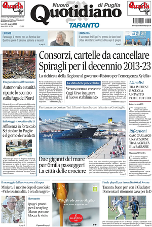 Prima pagina Nuovo Quotidiano di Puglia (Taranto) di oggi - Quotidiano regionale