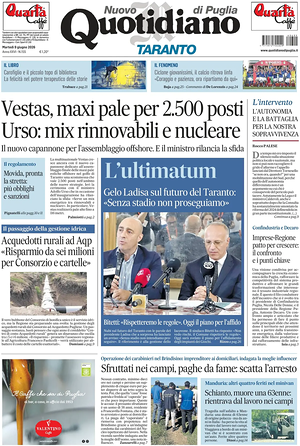 Prima pagina Nuovo Quotidiano di Puglia (Taranto) di oggi - Quotidiano regionale