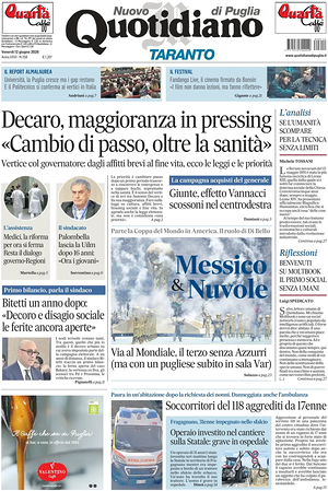 Prima pagina Nuovo Quotidiano di Puglia (Taranto) di oggi - Quotidiano regionale