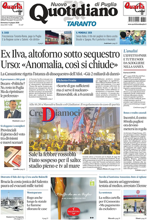 Prima pagina Nuovo Quotidiano di Puglia (Taranto) di oggi - Quotidiano regionale